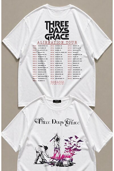 Fuddy Moda Tricou unisex cu imprimeu pe spate Three Days Grace, cu guler rotu...