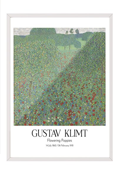 Postifull Gustav Klimt - Maci înflorite, Tablou înrămat alb, Seria de artă NR...
