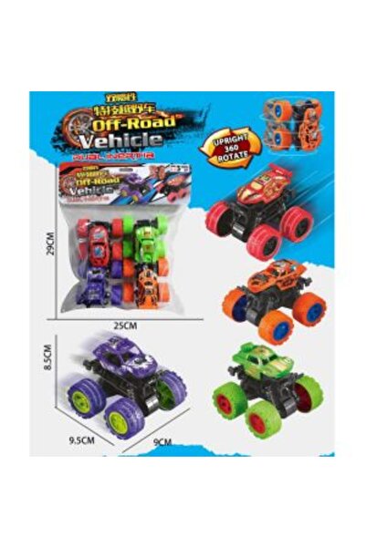 PlayFun Top Bottom Set of 4 Monster Trucks "Off-Road" - 360° Rotation, Double...