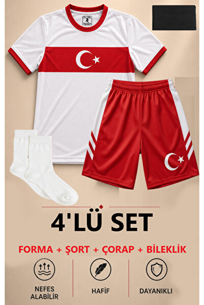 The RAVEN Premium Türkiye Serisi Çocuk Beyaz Futbol Forması 4 PARÇA (ÇORAP Bİ...