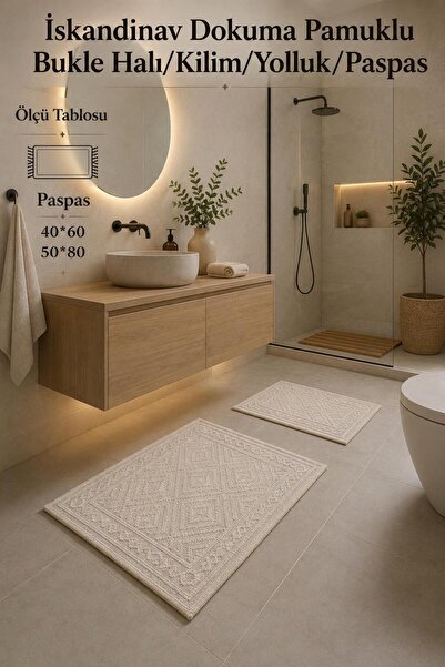 Hig Store İskandinav Dokuma Pamuklu Bukle Kaymaz Taban Yıkanabilir *Banyo Pas...