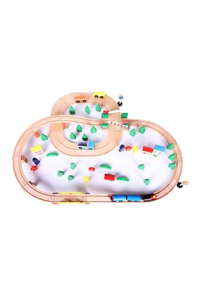 Ecotoys Trenuleț din lemn cu cablu, alimentat cu baterii, de la