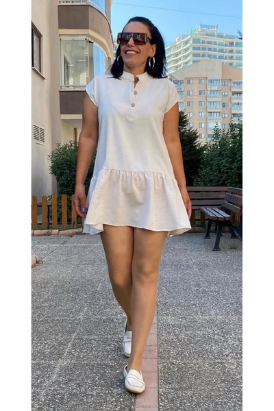 Glens Etek ucu fırfırlı rahat kalıp mini elbise