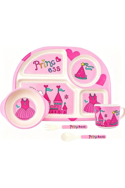 Arabest 5-Piece Kids Dinnerware Set,Natural Bamboo Fiber,BPA-Free,Dishwasher ...