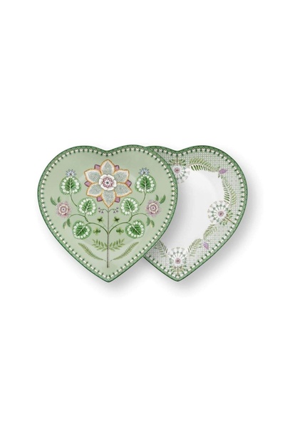 Pip Studio Set of 2 heart-shaped plates, Pip Studio, Light Green, 21.5 cm, Li...