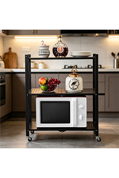 wayawaa Black 3-Tier Foldable Steel Shelf 71×34×87cm – No Assembly, Expand & ...