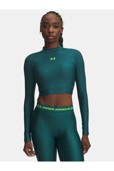 Under Armour Tricou de damă HeatGear Crop Mock LS-GRN
