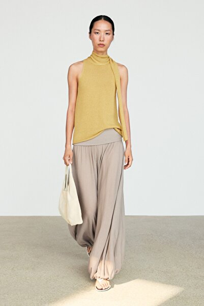 Massimo Dutti Bağlamalı keten halter bluz
