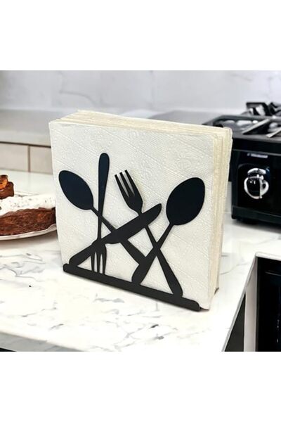 Yıldızan Nzr beautestore حامل مناديل بتصميم شوكة وملعقة وسكين أسود 2026 1103473