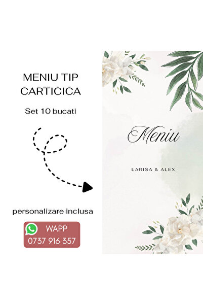 OEM 10 Bucati Meniu Nunta sau Botez, Tip Carticica MODEL01FRUNZE