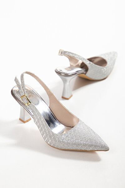 derim shoes Women's Silver Glitter Pointed Toe Slingback Evening Dress Heeled...