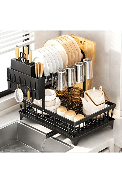 Kdhome CleanRack Kitchen Dish Drainer, Metal, Automatic Water Drain, Integrat...