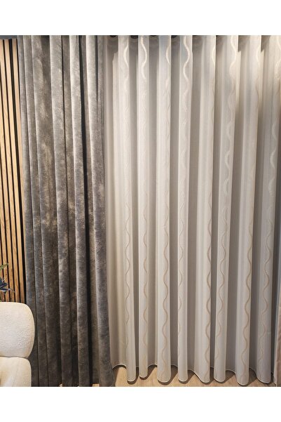 ArasyaHome Perdea din In cu Broderie Crem-Auriu