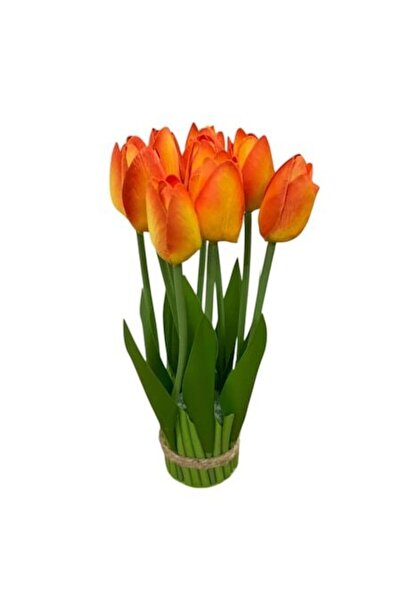 OEM Buchet decorativ cu 9 lalele artificiale, portocalii, 27 cm