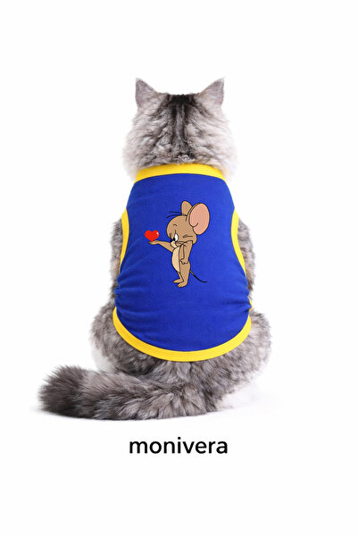 Modetra New Season Jerry Heart Printed Blue Color Ribbed Cat Outfit - Undersh...