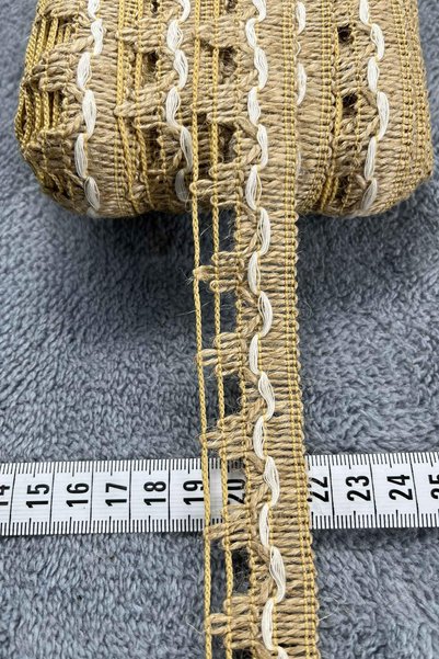 Hobigram Lunavera Goldline Hasır Şerit Kurdele – Beyaz Örgü Detaylı Premium Dekoratif 1 Metre