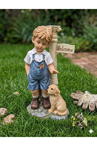 Dekoromi Dekoratif Dış ve İç Mekan Welcome Erkek Heykeli Biblo Hoşgeldiniz 3D...