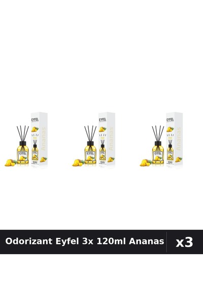 Eyfel Set 3 Odorizante Camera cu Betisoare Ananas 120ml - Parfum Intens