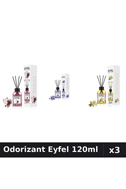 Eyfel Set 3 Odorizante Camera cu Betisoare 120ml - Bouquet, Lavanda, Mana Mai...