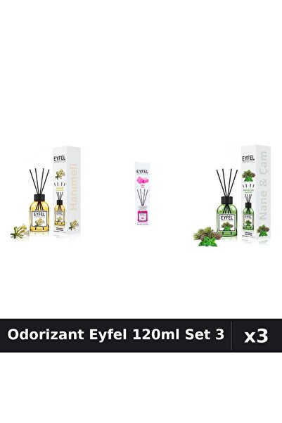 Eyfel Set 3 Odorizante Camera cu Betisoare 120ml - Bubble Gum, Pin Mentă, Mân...