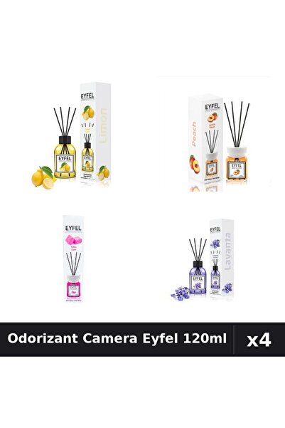 Eyfel Set 4 Odorizant Camera cu Betisoare - Lamaie, Piersica, Lavanda, Bubble...