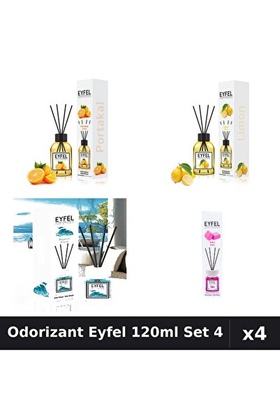 Eyfel Set 4 Odorizante Camera cu Betisoare 120ml - Portocala, Lamaie, Ocean, ...