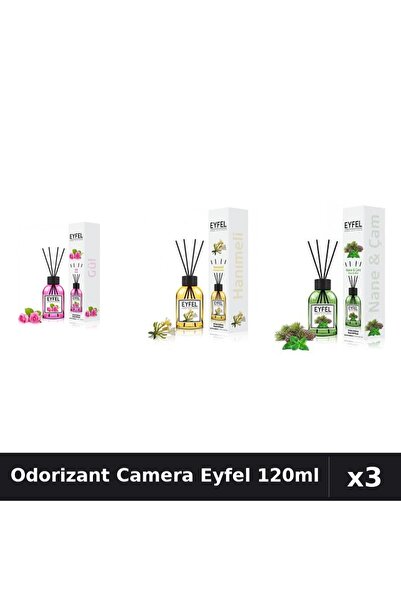 Eyfel Set 3 Odorizante Camera cu Betisoare 120ml - Trandafir, Mana Maicii Dom...