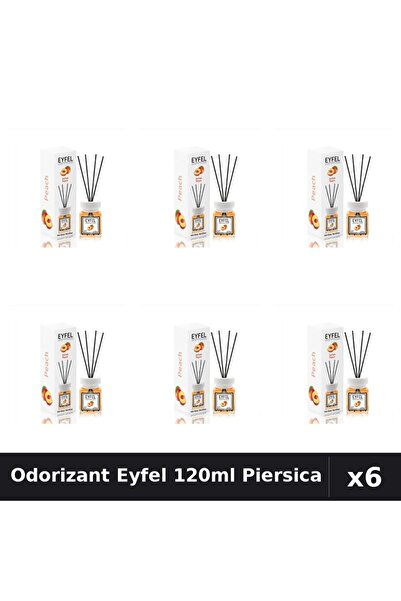 Eyfel Set 6 Odorizant Camera cu Betisoare - Aroma Piersica, Parfum Intens 120ml