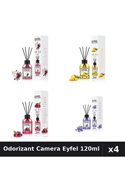 Eyfel Set 4 Odorizant Camera cu Betisoare 120ml - Bouquet, Ananas, Fructe Păd...