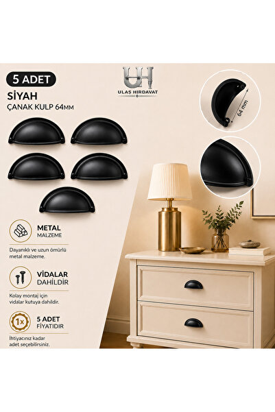 Ulaş Hırdavat Metal Çanak Kulp Tas Midye Kulbu Modern Retro Rustik Dolap Çekm...