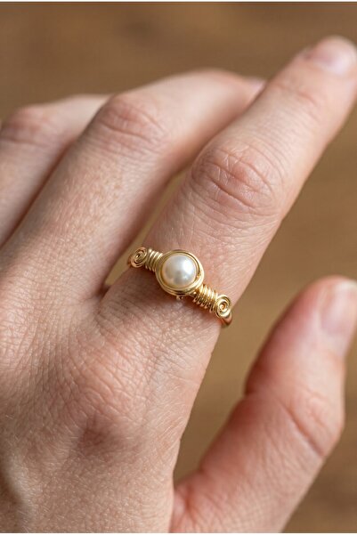 NBS Beautiful Naturel Stones خاتم من اللؤلؤ الحقيقي قابل للتعديل بلون ذهبي ون...
