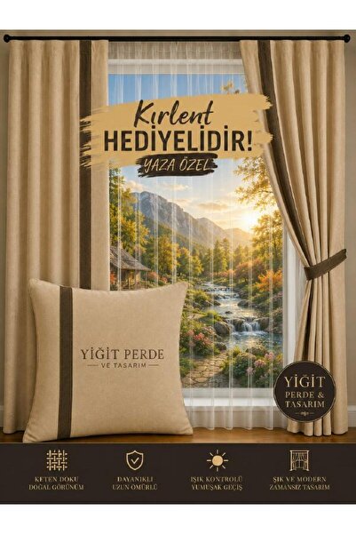 YİĞİT PERDE TASARIM 256 YİĞİT PERDE VE TASARIM ZEMİN BEJ RENGİ KAHVE BİYE GEÇ...