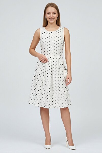 Willow & Whistle Women Polka Dot Midi Casual Dress, White