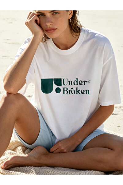 Fleck قمصان نسائية بطباعة شعار 'Under Broken'، نمط صيفي عادي، توب أبيض بياقة ...