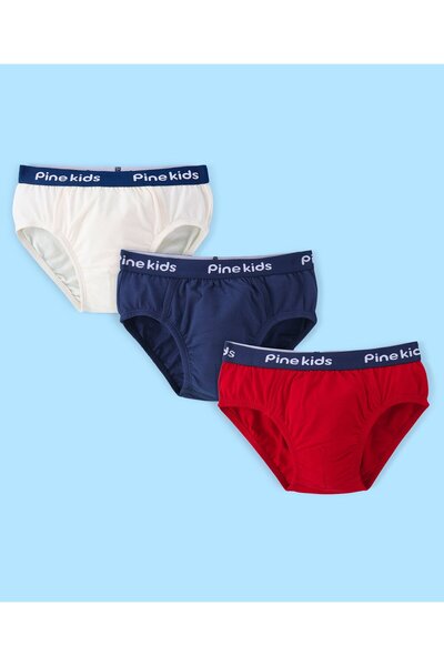 Pine kids Cotton Spandex Knit Solid Briefs (Pack of 3) - White/Blue/Red