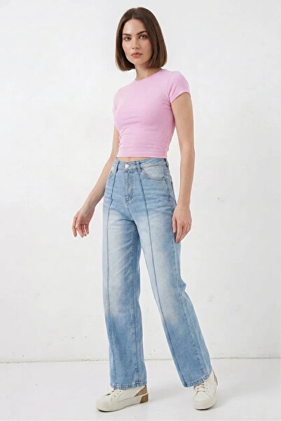 buğrahayalin Women's High Waist Denim Light Blue Trousers