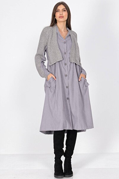 ROHBOUTIQUE Casual oversized midi dress with pockets Grey Aimelia DR4697