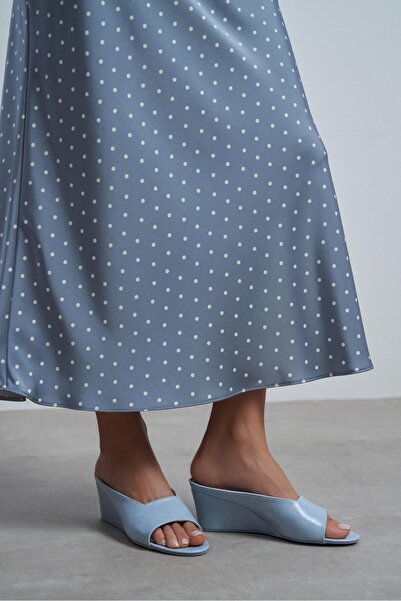 NİŞANTAŞI SHOES Papuci de damă Allison Bebe Blue cu model rustic și toc pană