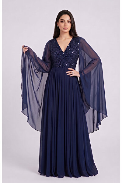 DVNA Dvna Sequined Evening Dress with Flowing Shawl in Lilac