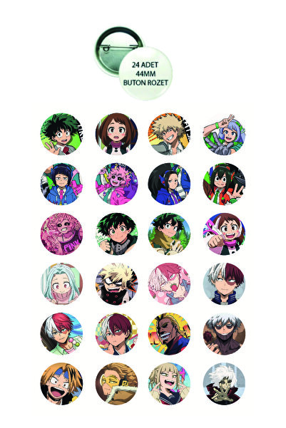 nihonwosekai MHA My Hero Academia Anime Buton Rozet 24 ADET Kahramanlık Akademim