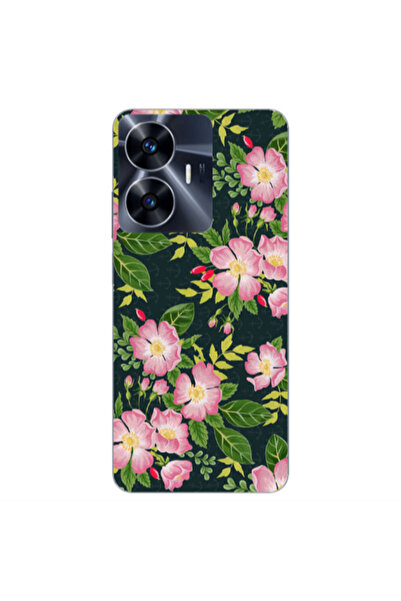Other Realme Note 50 Pink flowers green laves Transparent Silicone TPU Θήκη