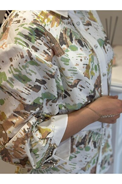 my312 Colorful Sleeves with Stone Patterned Tunic-8838