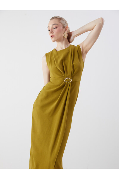 LC Waikiki Nevavm Oval Neck Gathered Crepe Dress with a Difference