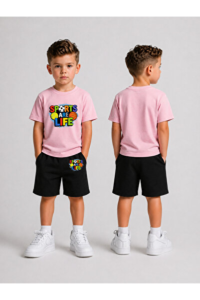LORVEX Set tricou și pantaloni scurți pentru copii, din bumbac imprimat, de v...