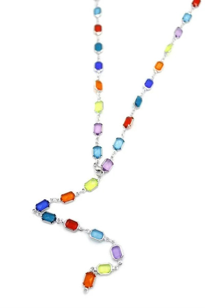 Marsilyan Nvdn- Ieg - Colorful Stone Y Necklace - Silver Iegrs-Nvdn1
