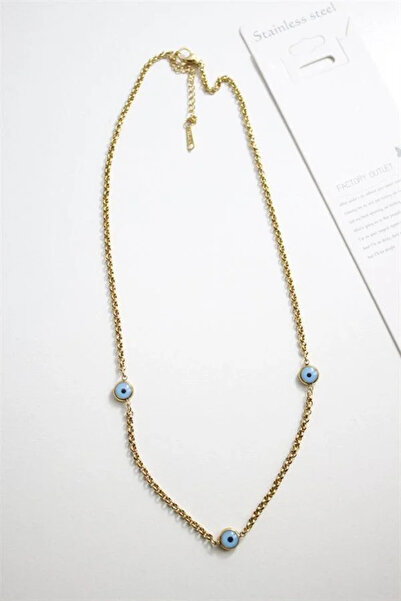 Marsilyan Nvdn- Ieg - Nazar Boncuk Steel Necklace - Gold Iegrs-Nvdn1