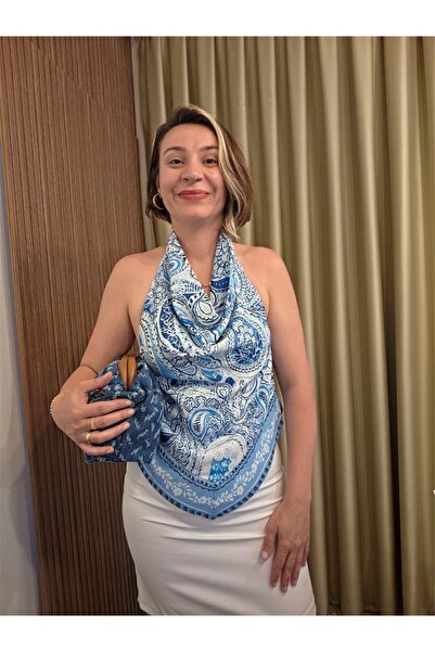 MU&ME BOUTİQUE BLUZ DEGAJE YAKA ŞAL DESENLİ