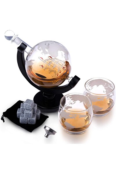 Ayawaska Set decantor whisky, glob pamantesc cu barca, 850 ml, cu cutie inclu...