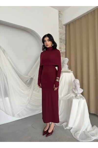 Caddebostan Moda Turtleneck Cape Detailed Long Dress Stylish Evening Dress