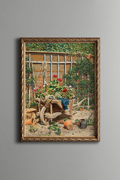 epiqart Flowers in a Garden Cart - Vintage Patterned Frame - Slim Model